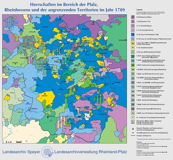 Herrschaften im Bereich der Pfalz, Rheinhessens und der angrenzenden Territorien im Jahr 1789